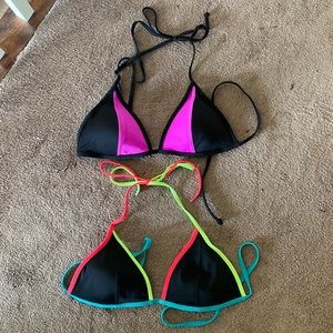 2 triangle bikini tops from Victoria’s Secret. No tags, but size Large for both